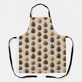 Delantal Patrón de invierno de cono de pino marrón rústico
