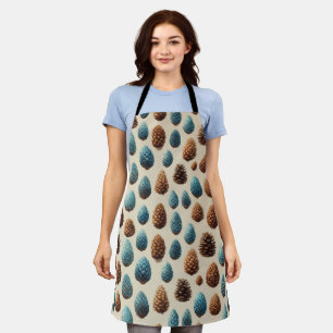 Delantal Patrón de invierno Pinecone azul y marrón