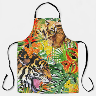 Delantal Patrón de jungla acuarela del tigre tropical
