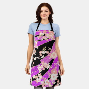 Delantal Patrón de Kimono floral Violeta Rosa