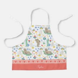 Delantal Patrón de Koala corto con nombre Chica rosado