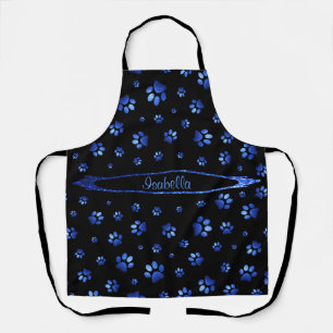 Delantal Patrón de la garra de perro purpurina azul Monogra