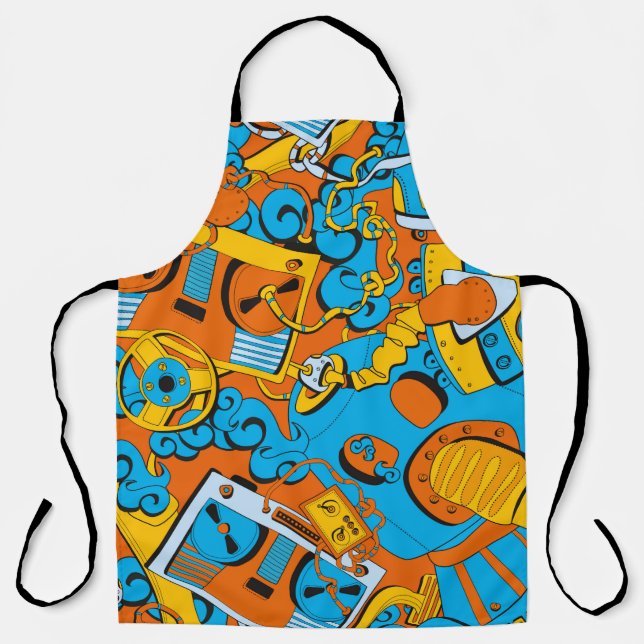 Delantal Patrón de la vieja escuela, robots y cintas sin in (Anverso)