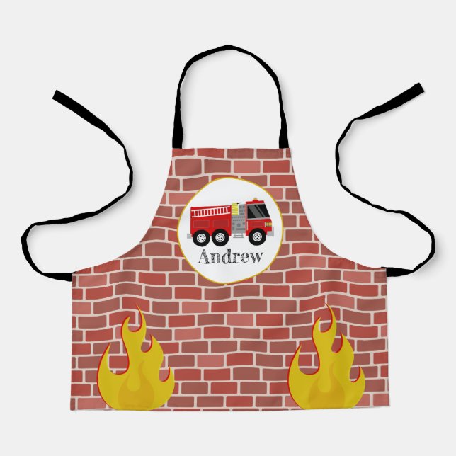 Delantal Patrón de ladrillos para camiones de bomberos Niño (Anverso)