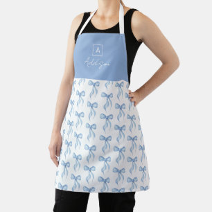 Delantal Patrón de lazo azul Monograma Personalizado