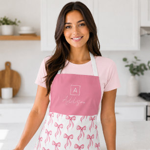 Delantal Patrón de Lazo Rosa Personalizado Monograma