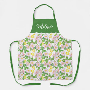 Delantal Patrón de limón floral rosa con nombre personaliza