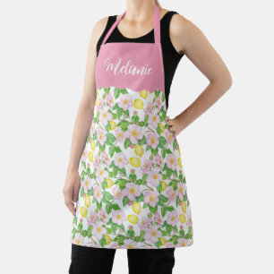 Delantal Patrón de limón floral rosa nombre personalizado