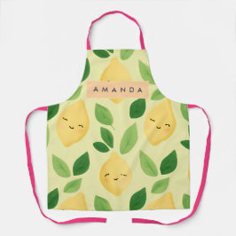 Delantal Patrón de limón sonriente Pastel Cute Personalizad