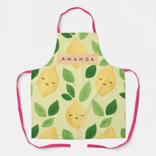 Delantal Patrón de limón sonriente Pastel Cute Personalizad