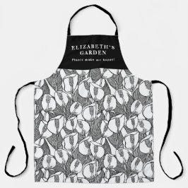 Delantal Patrón De Lirio De Paz Blanco Y Negro personalizad