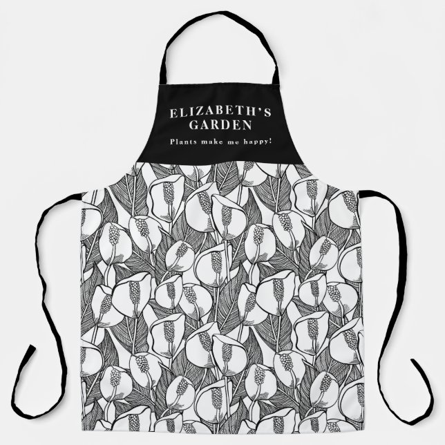Delantal Patrón De Lirio De Paz Blanco Y Negro personalizad (Anverso)