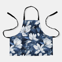 Delantal Patrón de Magnolia Blanca al fondo de la medianoch