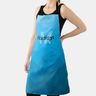 Delantal Patrón de malla geométrica de gradiente cian azul