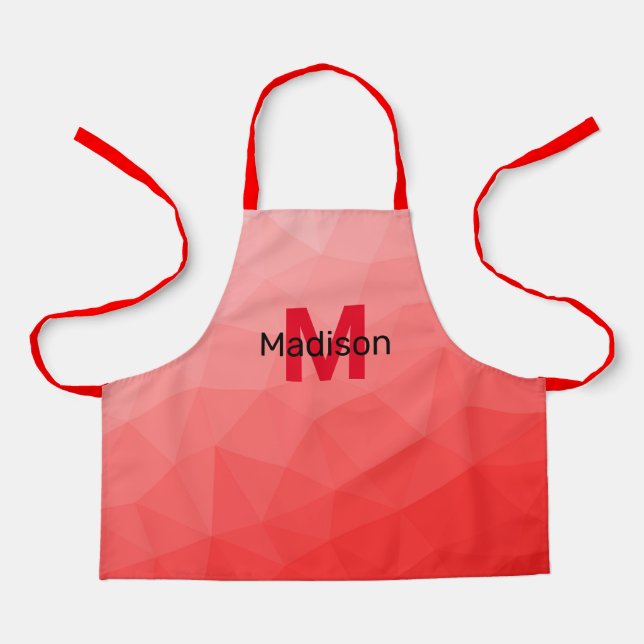 Delantal Patrón de malla geométrica de gradiente rojo Monog (Anverso)