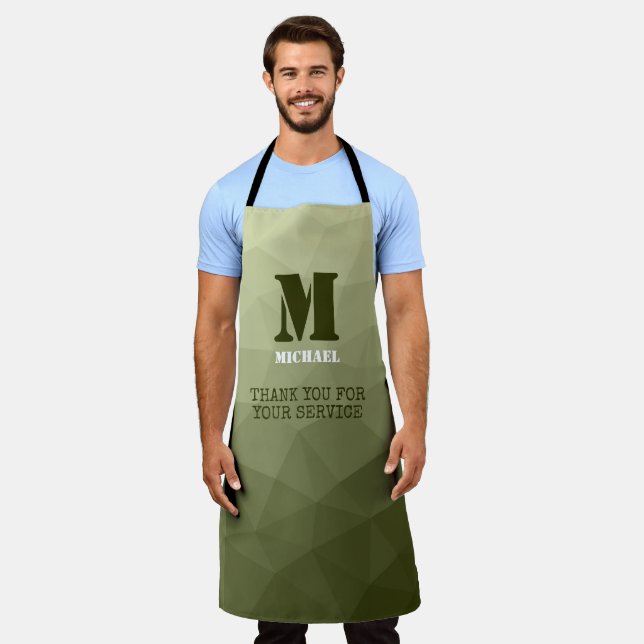 Delantal Patrón de malla geométrica verde claro del ejércit (Gastado)