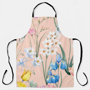 Delantal Patrón de manantial floral de acuarela, deslumbra