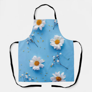Delantal Patrón de margarita floral - Azul claro