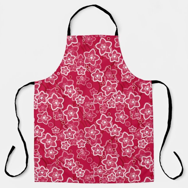 Delantal patrón de moda rústico floral rojo retro (Anverso)