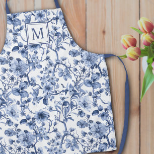 Delantal Patrón de Monograma de Toile Chinoiserie Azul