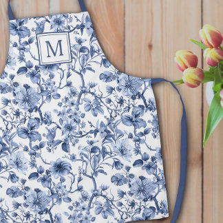 Delantal Patrón de Monograma de Toile Chinoiserie Azul