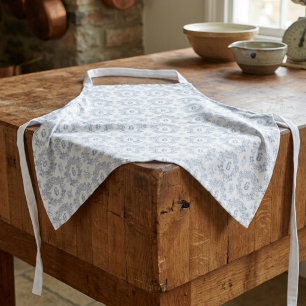 Delantal Patrón de Monograma de Toile Francés Blanco Azul