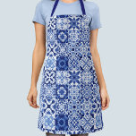 Delantal Patrón de mosaico Azul Blanco Agua<br><div class="desc">azulejos azul y blanco índigo en acuarela. Arte original de Nic Squirrell.</div>