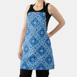 Delantal Patrón de mosaico cuadrado floral de nieve azul