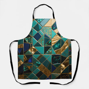 Delantal Patrón de mosaico geométrico de oro verde azulado