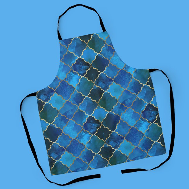 Delantal Patrón de mosaico marroquí de zafiro Gemstone y or (Sapphire Gemstone Tile Pattern Apron)
