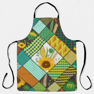 Delantal Patrón de mosaico sin foco con cereales, girasol