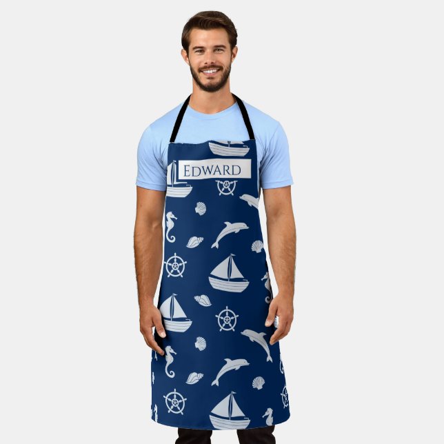 Delantal Patrón de navegación marítima y vida marina (Gastado)