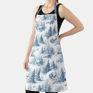 Delantal Patrón de Navidad en Toile Azul
