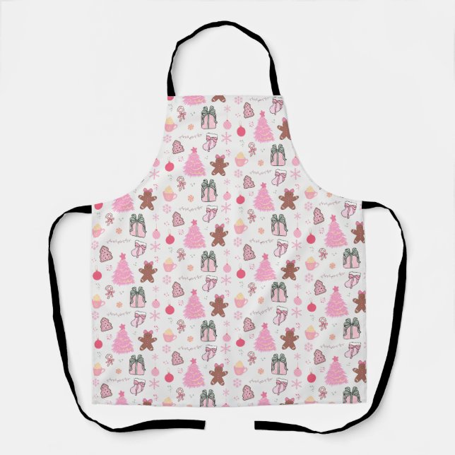 Delantal Patrón de Navidad Rosa (Anverso)