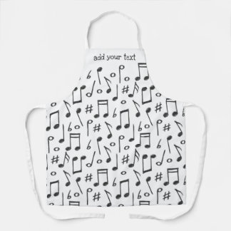 Delantal Patrón de notas musicales divertidas en blanco y n