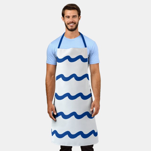 Delantal Patrón de olas de mar azul blanco (Gastado)