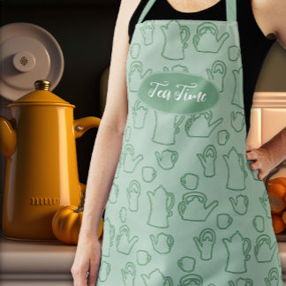 Delantal Patrón de ollas de té Sage Green Long Bib Apron