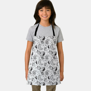 Delantal Patrón de paisley en negro y blanco – Arte textil