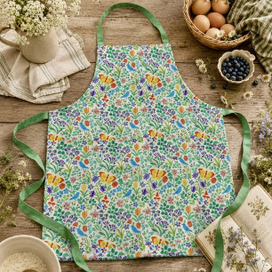 Delantal Patrón de pájaros, mariposas y flores silvestres