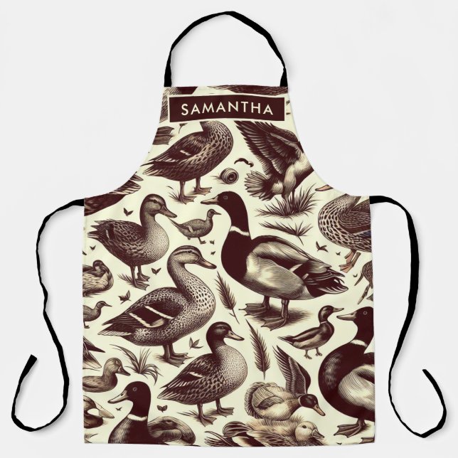 Delantal Patrón de pato y ganso vintage (Anverso)