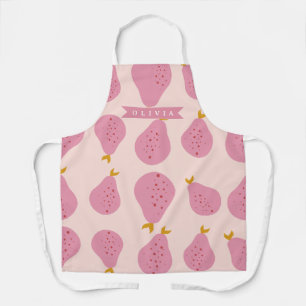 Delantal Patrón de pera rosa personalizado Fruta femenina l