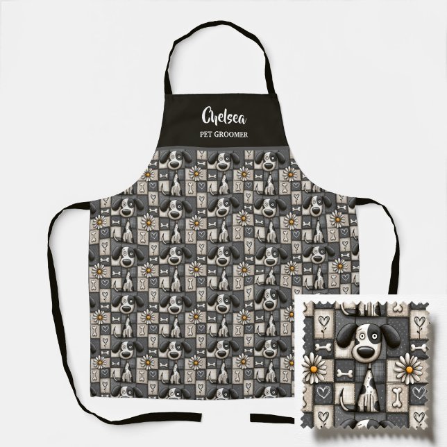 Delantal Patrón de perro de parches en blanco y negro para  (Subido por el creador)