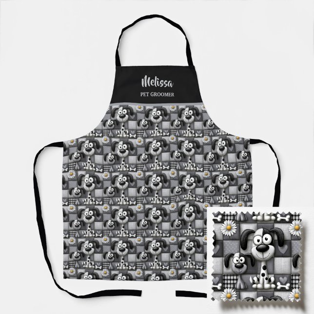 Delantal Patrón de perro negro y blanco de patchwork Groome (Subido por el creador)