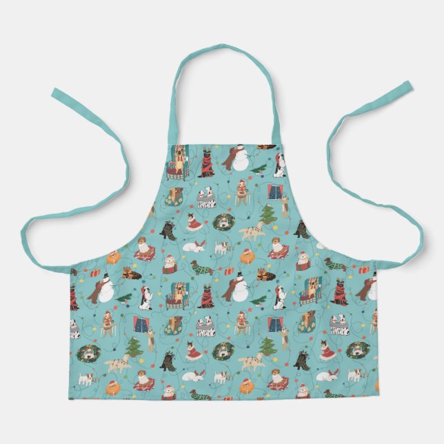 Delantal Patrón de perros de vacaciones festivos en Navidad (Anverso)