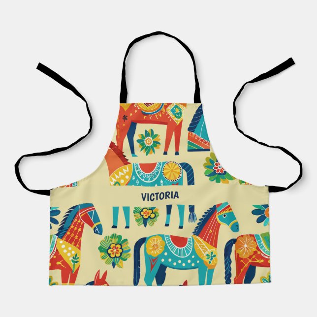 Delantal Patrón de Personalizado de acuarela de caballo de  (Anverso)