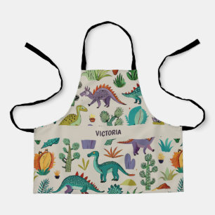 Delantal Patrón de Personalizado de acuarela de Dino y Cact