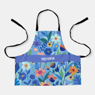 Delantal Patrón de Personalizado de Pastel Floral de Blue M