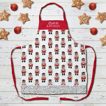 Delantal Patrón de petardos de Navidades rojos<br><div class="desc">Un patrón simple de un petardo de Navidades rojos,  negros y plateados decora este delantal. Hace un regalo divertido para los Navidades. Personalízalo con tu nombre esta temporada de Navidades. Diseñado para ti por Blackberry Boulevard.</div>