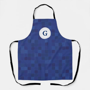 Delantal Patrón de píxel de mosaico azul personalizado mono