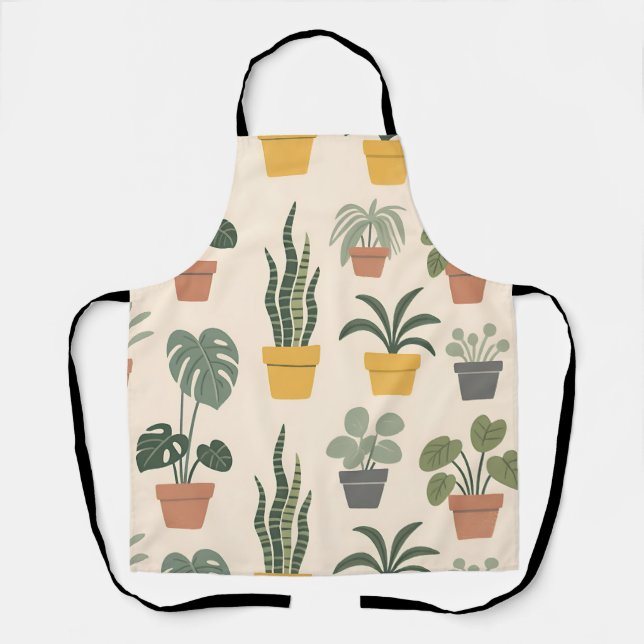 Delantal Patrón de plantas de interior en macetas (Anverso)